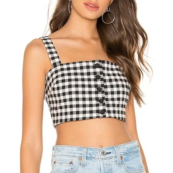 L’Academie Black White Checker Cropped Top XL NWT Coastal Cowgirl - Picture 1 of 11